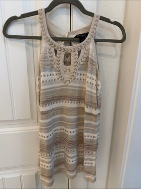 White House Black Market Taupe and Cream Knit Halter Tank Top